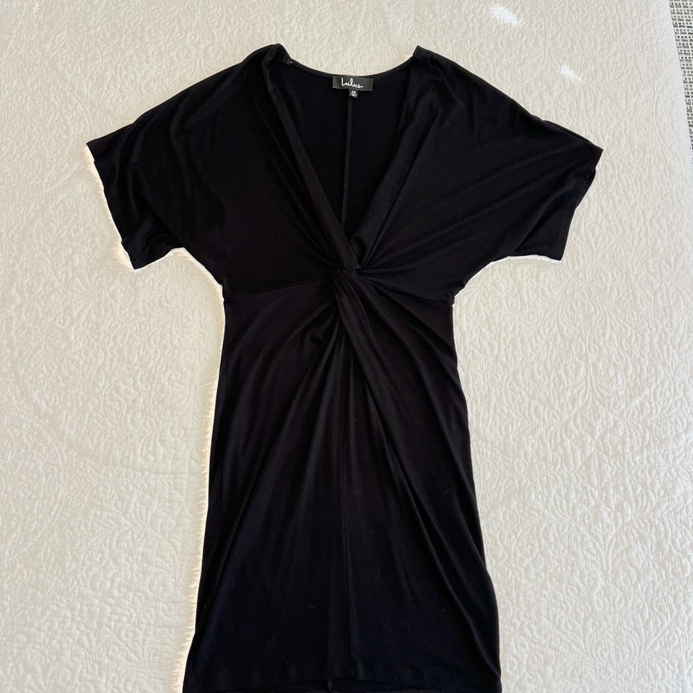 Lulu's LBD Black Twist-Front plunge dress